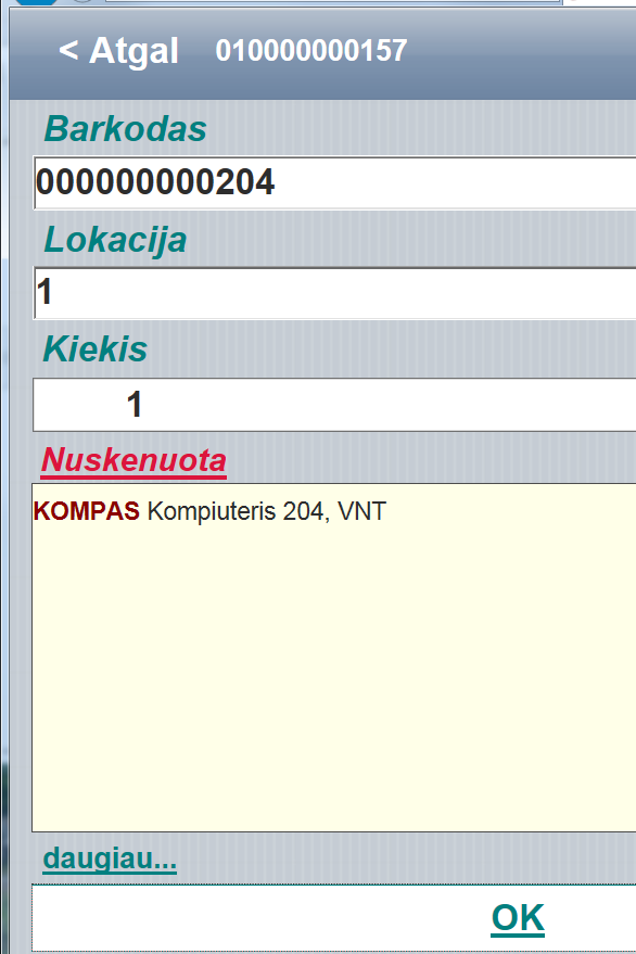Detalus SVS operacijos koregavimo langas